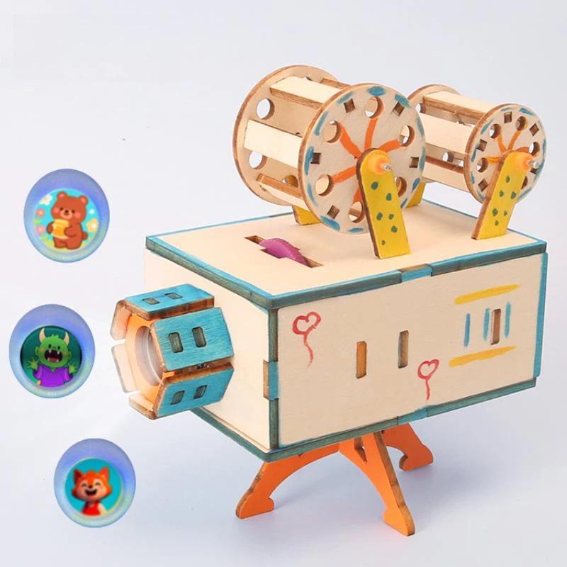 Kids Education Film - ชุดอุปกรณ์โปรเจคเตอร์ภาพยนตร์ DIY ทำจากไม้ ชุดทดลองวิทยาศาสตร์กายภาพ STEM สำหรับเด็กนักเรียน