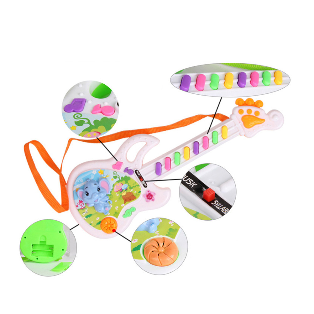 Kids Education Rhymes - กีตาร์ไฟฟ้าสำหรับเด็ก เครื่องดนตรีเพื่อการศึกษาในวัยเริ่มต้น พร้อมปุ่มเสียง 8 แบบ ลายการ์ตูนสัตว์และเพลงกล่อมเด็ก
