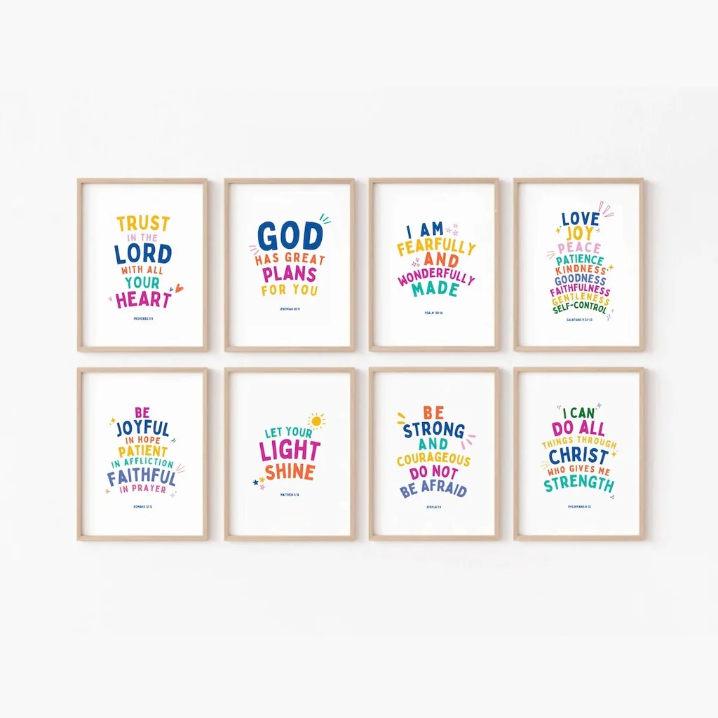 Kids Educational Posters - โปสเตอร์พระคัมภีร์สำหรับเด็ก ของตกแต่งโรงเรียนวันอาทิตย์ในโบสถ์ การศึกษาศาสนาคริสต์ คลาสสอนหลักคำสอน ภาพแคนวาสสำหรับเด็กปฐมวัย