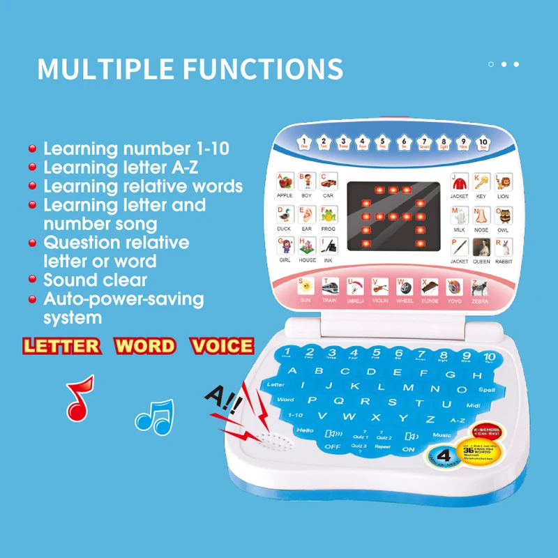 Kids Educational Computer - ของเล่นแล็ปท็อปจำลองสำหรับเด็ก เครื่องเรียนรู้อิเล็กทรอนิกส์ ของเล่นเสริมทักษะภาษาสำหรับเด็กก่อนวัยเรียน ของเล่นเสริมพัฒนาการสำหรับเด็กเล็ก ของขวัญวันเกิด