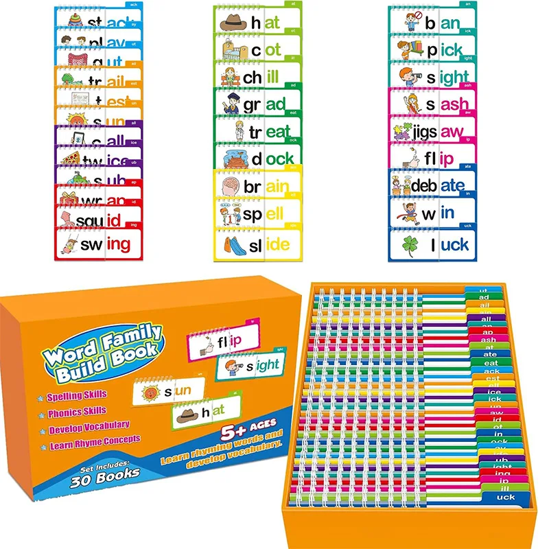 Kids Education Rhymes - หนังสือพลิกอ่านและทำซ้ำเสียงคำ 30 เล่ม บัตรคำศัพท์ แฟลชการ์ด เกมการอ่านเพื่อการศึกษา