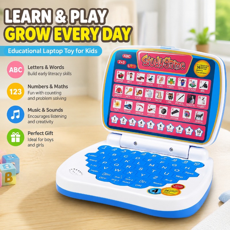 Kids Educational Computer - ของเล่นจำลองคอมพิวเตอร์ขนาดเล็กพร้อมหน้าจอ LED สำหรับเด็ก เครื่องเรียนรู้เสมือนจริง อุปกรณ์การศึกษาสำหรับเด็กเล็ก