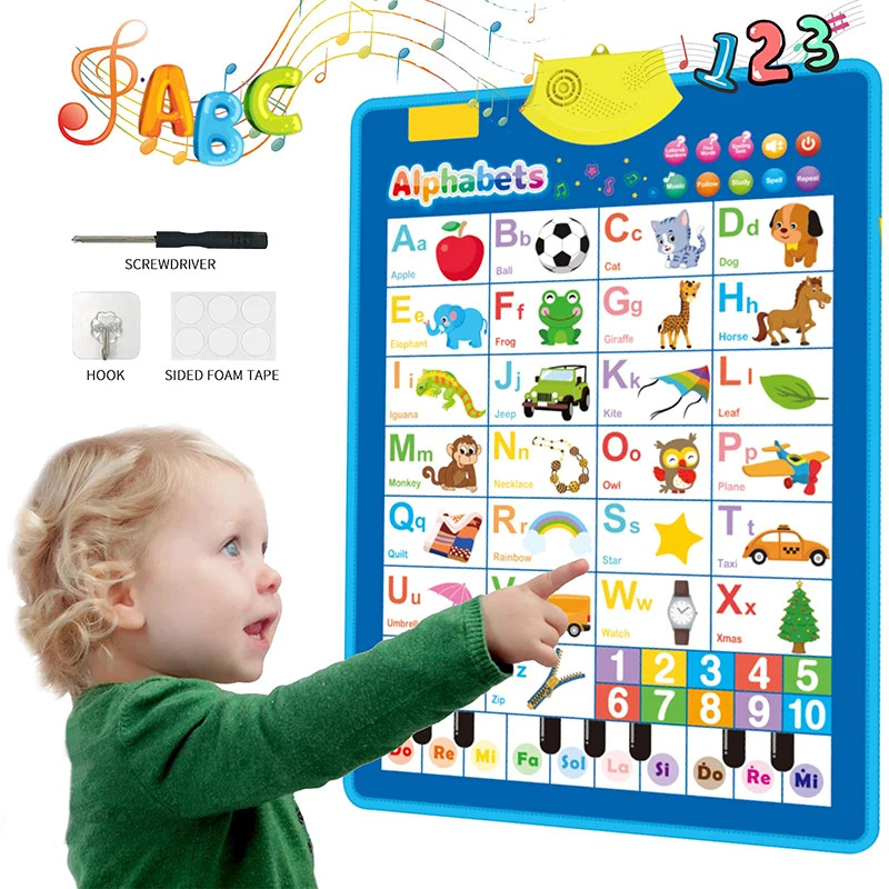 Kids Educational Posters - อิเล็กทรอนิกส์ตารางติดผนังตัวอักษรภาษาอังกฤษพูด ABC ตัวอักษร 123s โปสเตอร์เพลงการศึกษาการเรียนรู้ของเล่นสำหรับเด็กวัยหัดเดินเด็กของขวัญ
