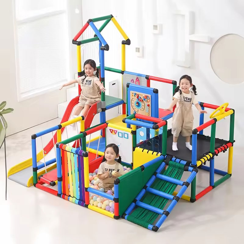 Kids Education Youtube - อุปกรณ์สนามเด็กเล่นในบ้าน ผนังปีนป่ายเพื่อการศึกษา พร้อมสไลเดอร์ ท่อ และตัวเชื่อมต่อสำหรับเด็ก