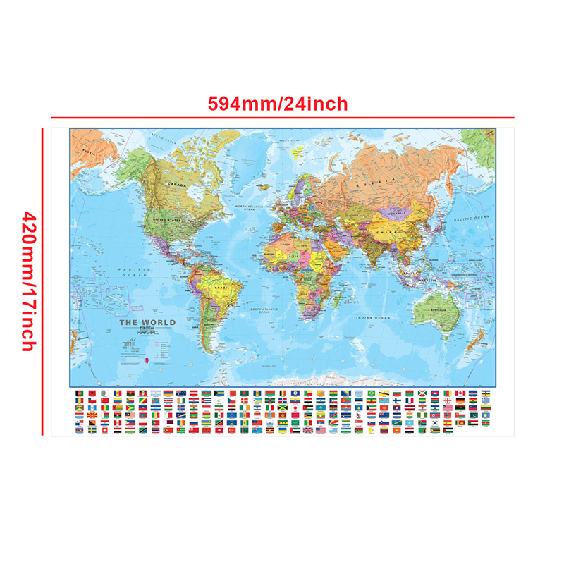 A2 แผนที่โลก 59*42 ซม.พร้อมธง  - Kids Educational Posters บทวิจารณ์และราคา