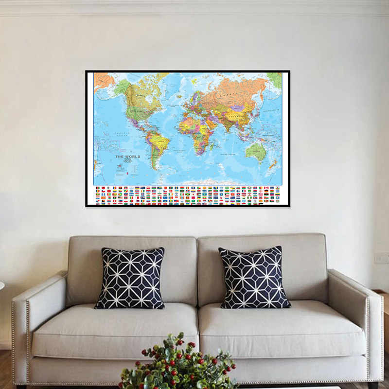 A2 แผนที่โลก 59*42 ซม.พร้อมธง  - Kids Educational Posters บทวิจารณ์และราคา